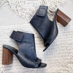 VINCE black leather peep toe heeled booties 8